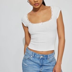 White Lace Detailing Tee